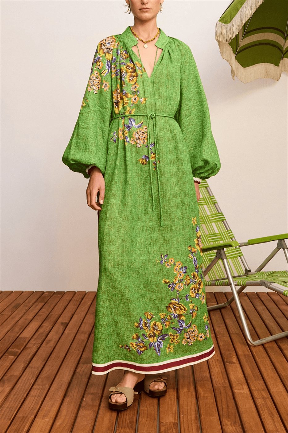 Alemais green dress side view from Hampden Clothing