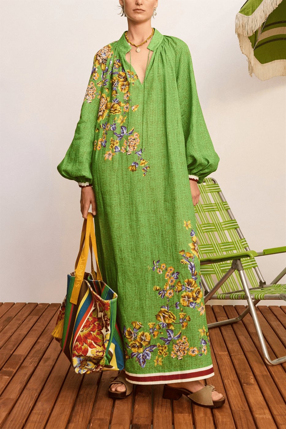 Green dress detail from Hampden Clothing